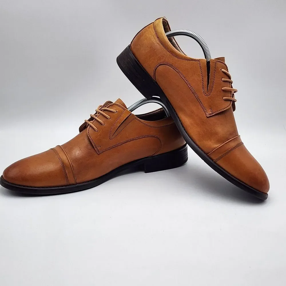 Hart Schaffner Marx Men's Dress Shoes 10.5 M Brown Leather Captoe Business‎ READ
